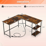 L Shaped Computer Desk with 2 Outlets and 2 USB Ports-Brown