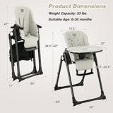 4-in-1 Baby High Chair with 6 Adjustable Heights-Gray