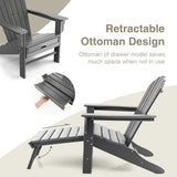 Patio HDPE Adirondack Chair with Retractable Ottoman-Gray