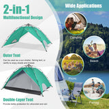 2-in-1 4 Person Instant Pop-up Waterproof Camping Tent-Green