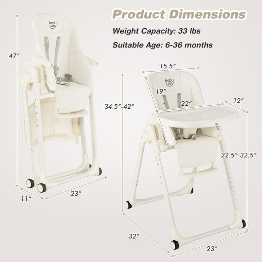 4-in-1 Baby High Chair with 6 Adjustable Heights-Beige