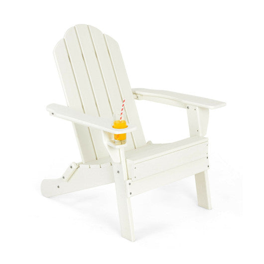 Foldable Weather Resistant Patio Chair with Built-in Cup Holder-White