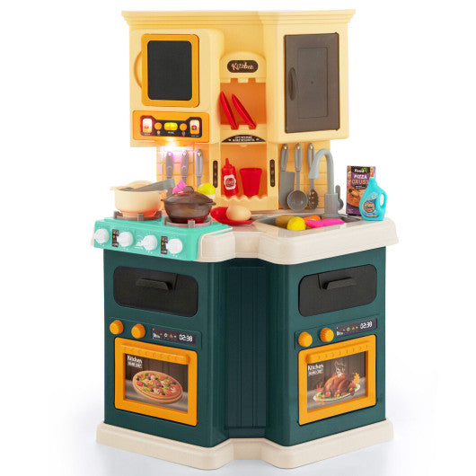 67 Pieces Kid's Kitchen Playset with Vapor and Boil Effects-Green