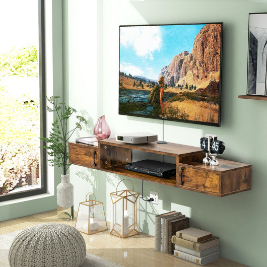 55 Inches Floating TV Stand with Power Outlet-Rustic Brown