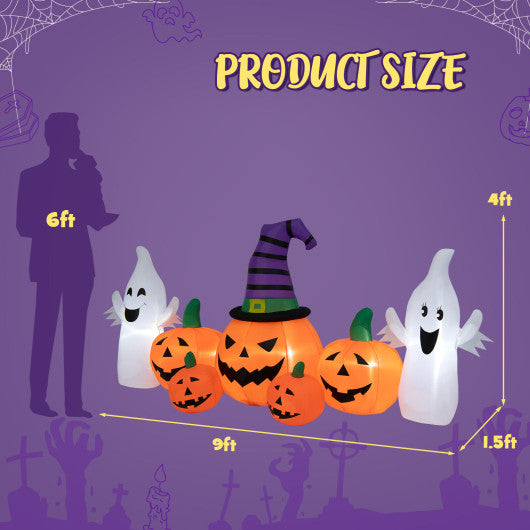 9 Feet Long Halloween Inflatable Pumpkins with 2 Ghosts