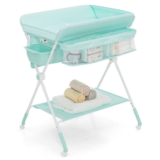 Foldable Baby Changing Table with Wheels-Blue