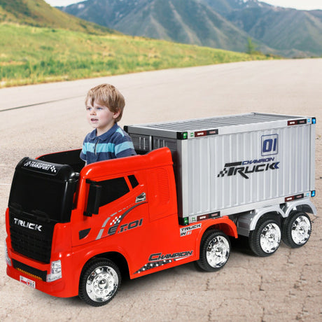 12V Kids Semi-Truck with Container and Remote Control-Red