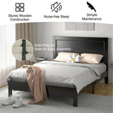 Queen Size Bed Frame Platform Slat High Headboard Bedroom with Rubber Wood Leg-Black