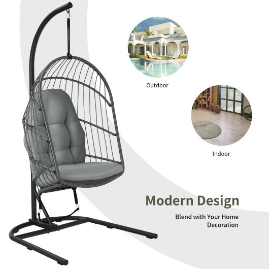 Hanging Wicker Egg Chair with Stand -Gray