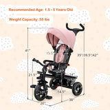 4-in-1 Baby Tricycle Toddler Trike with Convertible Seat-Pink