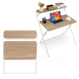 2-Tier Folding Computer Desk Laptop Table No Assembly Required for Home Office-Natural