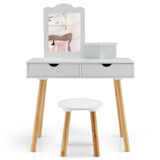 Kid Vanity Table Chair Set with Mirror and 2 Large Storage Drawers-White