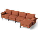 Extra Large L-shaped Sectional Sofa with Reversible Chaise and 2 USB Ports for 4-5 People-Rust Red