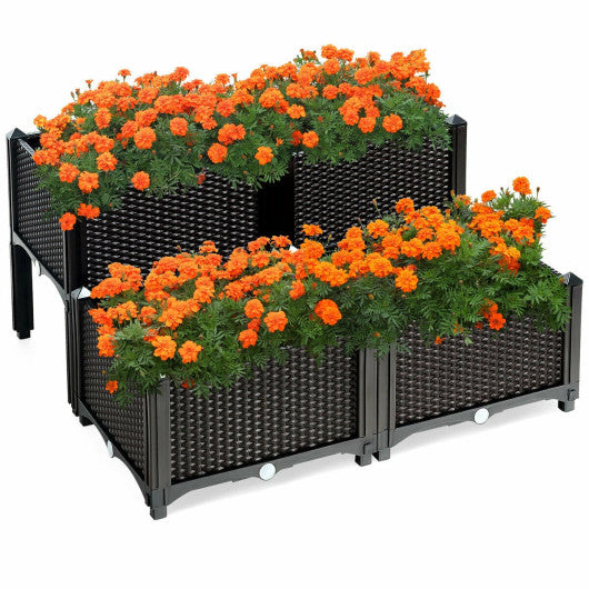 Set of 4 Elevated Flower Vegetable Herb Grow Planter Box-Brown