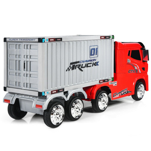12V Kids Semi-Truck with Container and Remote Control-Red