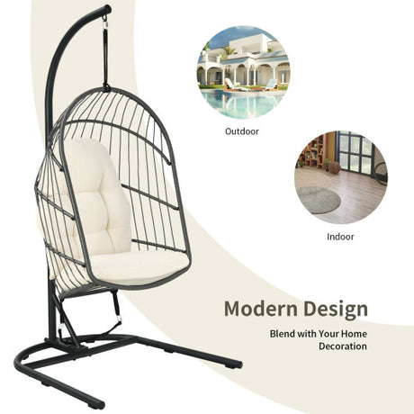 Hanging Wicker Egg Chair with Stand -Beige