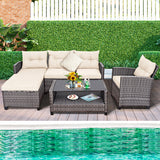 4 Pieces Patio Rattan Furniture Set with Cushion and Table Shelf-Off White