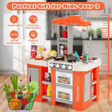 67 Pieces Play Kitchen Set for Kids with Food and Realistic Lights and Sounds-Orange