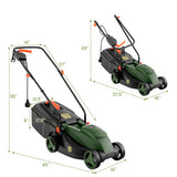 12-AMP 13.5 Inch Adjustable Electric Corded Lawn Mower with Collection Box-Green