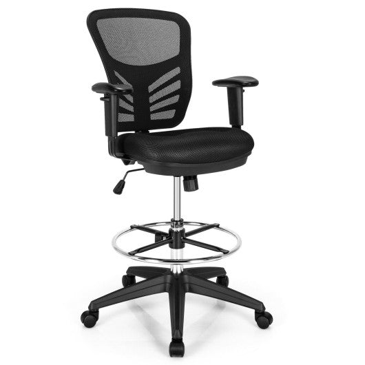 Mesh Drafting Chair Office Chair with Adjustable Armrests and Foot-Ring-Black
