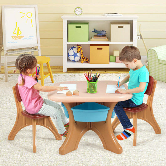 Children Kids Activity Table & Chair Set Play Furniture W/Storage-Coffee