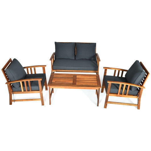 4 Pcs Wooden Patio Furniture Set Table Sofa Chair Cushioned Garden