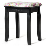 Vanity Wood Dressing Stool Padded Piano Seat with Rose Cushion-Black