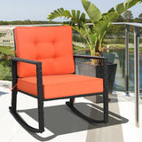 Patio Rattan Rocker Outdoor Glider Rocking Chair Cushion Lawn-Orange