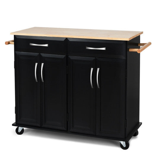 Wood Top Rolling Kitchen Trolley Island Cart Storage Cabinet