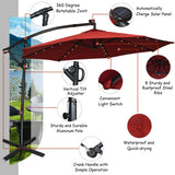 10 ft 360° Rotation Solar Powered LED Patio Offset Umbrella without Weight Base-Dark Red