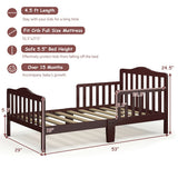 Classic Design Kids Wood Toddler Bed Frame with Two Side Safety Guardrails-Brown