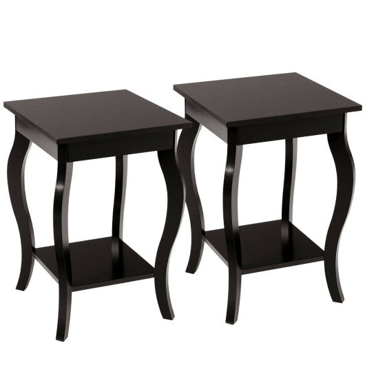 Set of 2 Side Table End Table Night Stand with Shelf-Brown