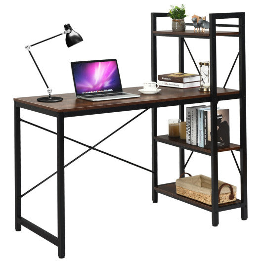 47.5 Inch Writing Study Computer Desk with 4-Tier Shelves-Tan