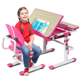 Height Adjustable Kids Study Desk and Chair Set-Pink