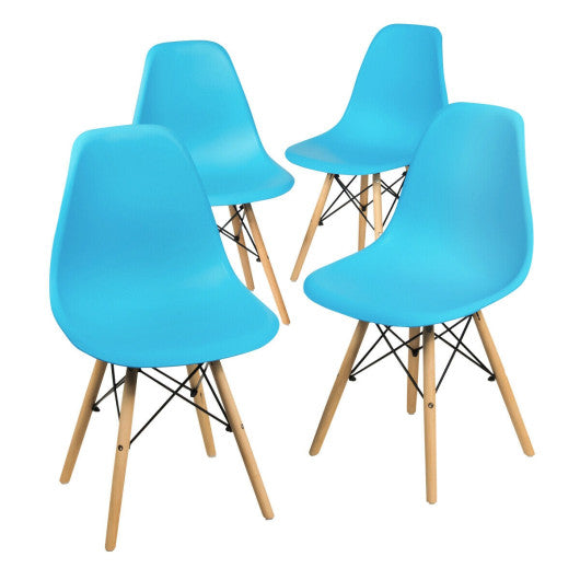 4 Pieces Modern Armless Dining Chair Set with Wood Legs-Blue