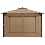 12 x 10 Feet Outdoor Double Top Patio Gazebo with Netting-Brown