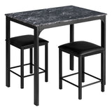 3 Piece Counter Height Dining Set Faux Marble Table-Black