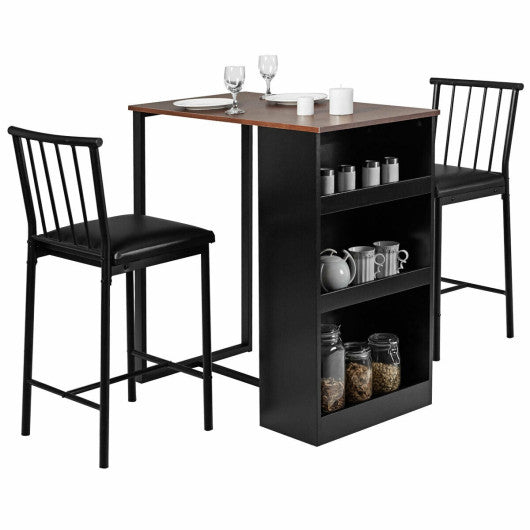 3 Piece Counter Height Pub Dining Set-Brown