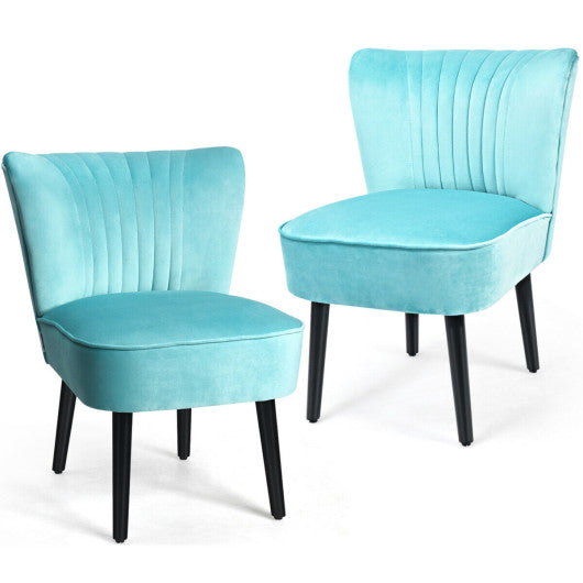 Set of 2 Upholstered Modern Leisure Club Chairs with Solid Wood Legs-Turquoise