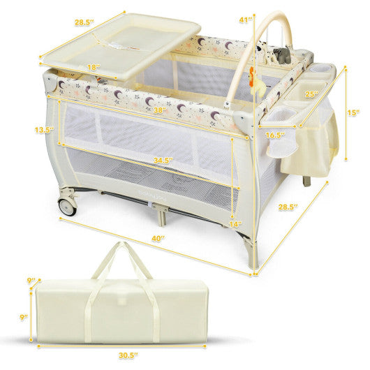 Portable Foldable Baby Playard Nursery Center with Changing Station-Beige