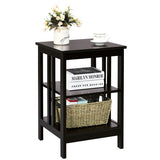 3-Tier Nightstand Sofa Side Table with Baffles and Round Corners-Dark Brown