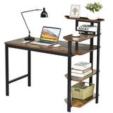 Computer Desk Writing Study Table with Storage Shelves Home Office Rustic Brown-Rustic Brown
