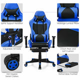 PU Leather Gaming Chair with USB Massage Lumbar Pillow and Footrest -Blue