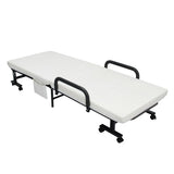 Folding Adjustable Guest Single Bed Lounge Portable with Wheels-White