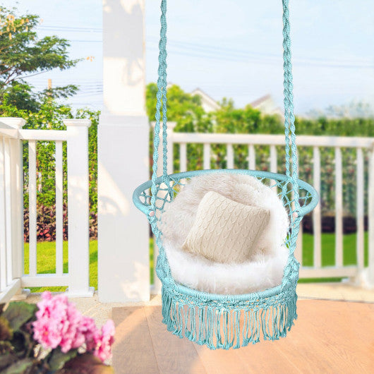 Hanging Hammock Chair with 330 Pounds Capacity and Cotton Rope Handwoven Tassels Design-Turquoise