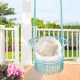 Hanging Hammock Chair with 330 Pounds Capacity and Cotton Rope Handwoven Tassels Design-Turquoise