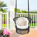 Hanging Hammock Chair with 330 Pounds Capacity and Cotton Rope Handwoven Tassels Design-Black