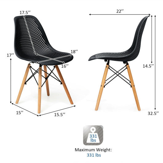 2 Pcs Modern Plastic Hollow Chair Set with Wood Leg-Black