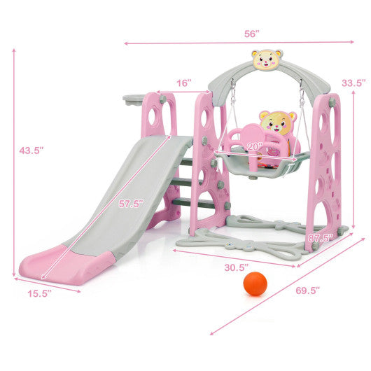 3 in 1 Toddler Climber and Swing Set Slide Playset-Pink