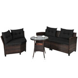 4 Pieces Outdoor Cushioned Rattan Furniture Set-Black